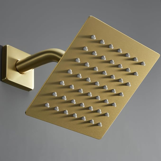 SOOOHOT Gold Shower Faucet Set with 6-Inch Rain Shower Head, Single-Handle Shower Trim Kit, Brushed Gold Shower Fixtures （Valve Included)