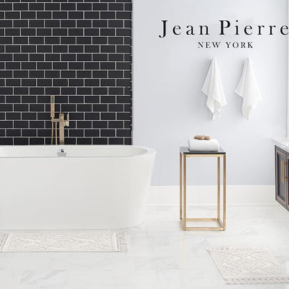 Jean Pierre - Ricardo Bath Mat, Woven Fringe Bathroom Rugs, 100% Cotton, Premium Bathroom Decor - Measures 21" x 34" - White