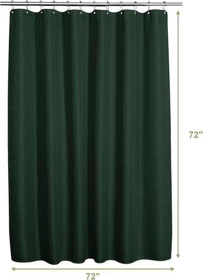 AmazerBath Dark Green Shower Curtain Waffle Textured, Deep Green Shower Curtain Fabric Thick Heavy Duty 240GSM, Hotel Quality Bathroom Shower Curtains, Premium Polyester, 72 x 72 Inches