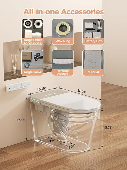 Smart Toilet with Bidet Built in, Auto Lid Open/Close, ADA Height Heated Seat, Warm Water/Dryer, Night Light, Dual Auto Flush, Foot Sensor Operation, Modern Elongated One-Piece Toilet