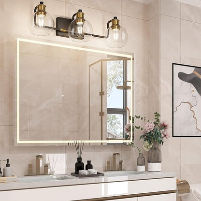 Tipace Black & Gold Vintage Bathroom Vanity Light Fixtures Over Mirror Glass Globe 3 Lights Industrial Vanity Lights Farmhouse Bath Lighting(Exclude Bulb)