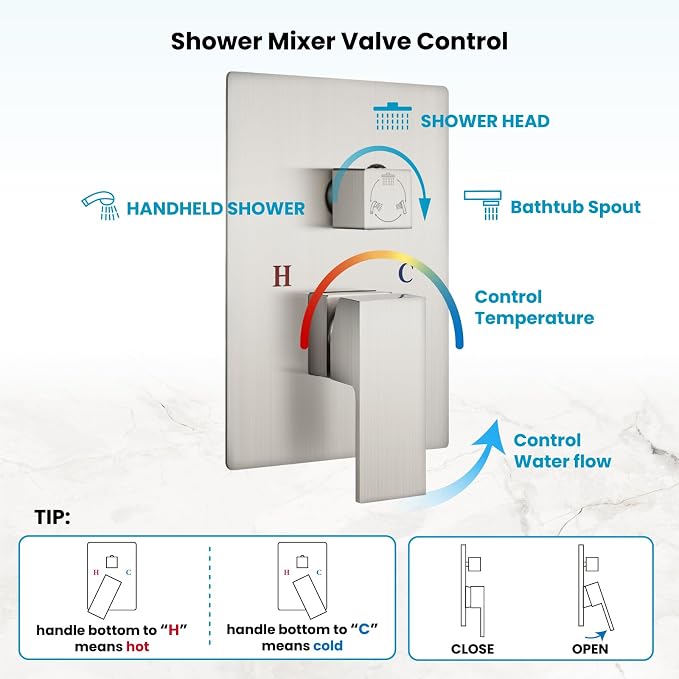 gotonovo Tub Shower Faucet Set with Valve Kit 10’’ Head,Brushed Nickel | Shower System with Tub Spout,SUS304 Rain Head with Handheld Sprayer,Swivel Spout,All Metal,Rough-In Valve Trim Kit,Wall Mount