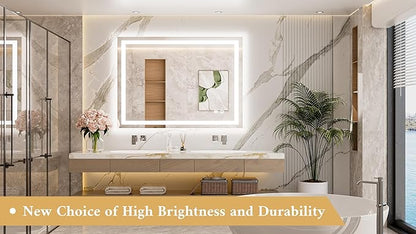 TETOTE LED Bathroom Mirror with Lights 40 x 32 Brighter Lighted Front and Backlit Led Vanity Antifog Light up Mirror for Bathroom, 3-Color Dimmable, Wall Mounted, Waterproof