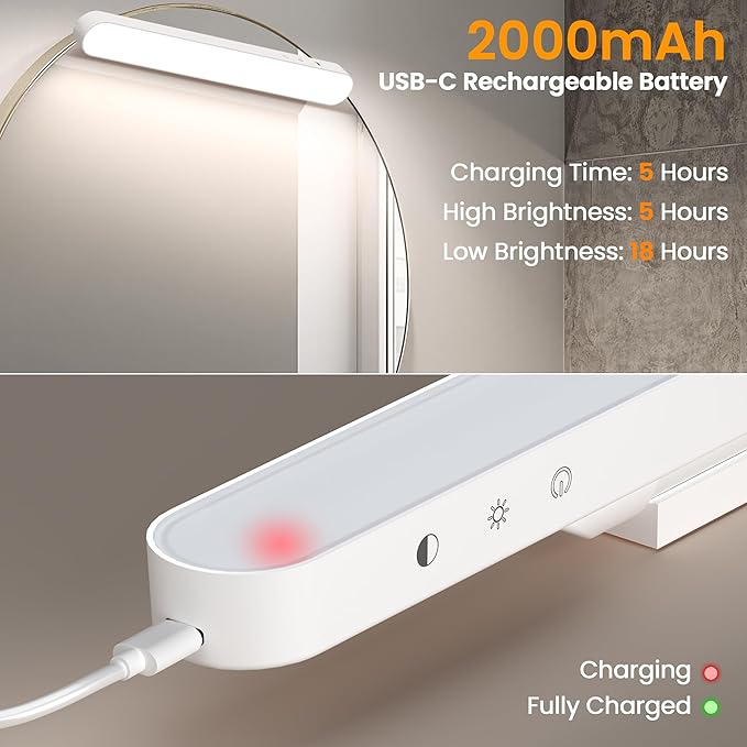 Wireless Makeup Light Bar, Rechargeable Vanity Lights for Mirror with 3 Color Modes, Bathroom Magnetic Stick on Mirror Light, Gift for Women