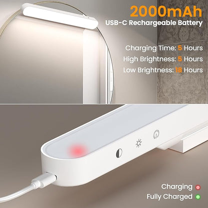 Wireless Makeup Light Bar, Rechargeable Vanity Lights for Mirror with 3 Color Modes, Bathroom Magnetic Stick on Mirror Light, Gift for Women