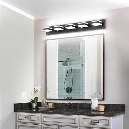 PRESDE 5-Light LED Vanity Light for Bathroom Matte Black Bathroom Light Fixtures Over Mirror Modern Bath Wall Lighting