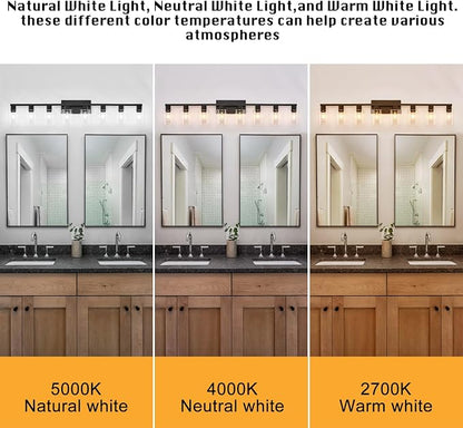 8 Light Bathroom Vanity Light, Matte Black Bathroom Vanity Lights Over Mirror with Sturdy Clear Glass Shade, 8 Lights Count Large Bath Light Fixtures for Mirror, Bedroom, Living Room, Wall Sconce