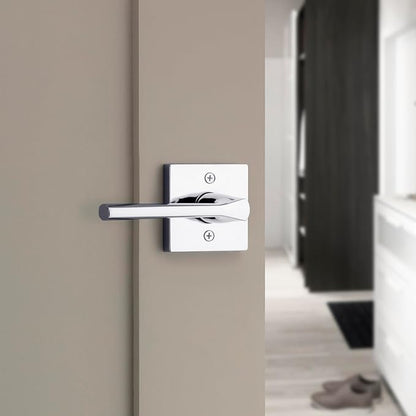 Kwikset Lisbon Interior Privacy Door Handle with Lock, Door Lever For Bathroom and Bedroom, Polished Chrome Reversible Keyless Push Button Lock Door Lever