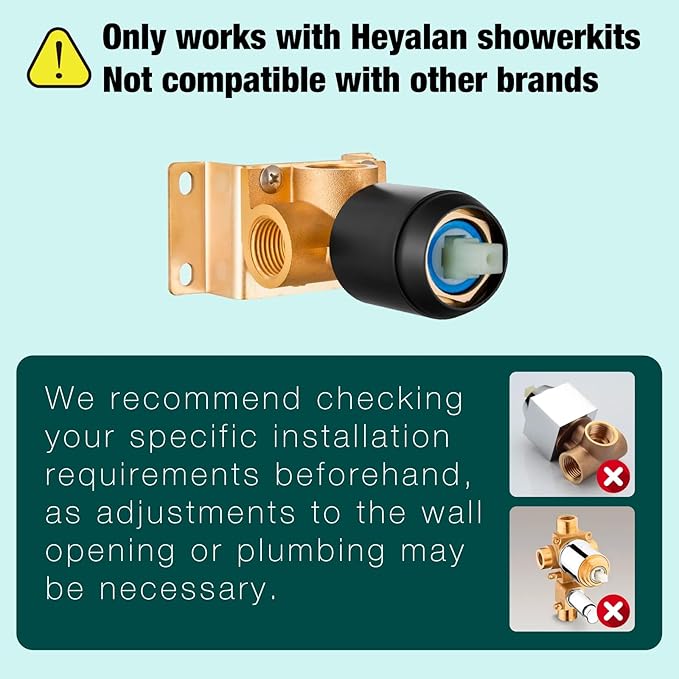 Heyalan 8-Inch Round Rain Shower Faucet Set with Valve, Matte Black | SUS304 stainless steel shower head, brass rough-in valve, single-handle control, 1.8 GPM, ideal for bathroom remodels