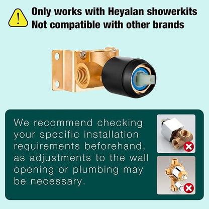 Heyalan 8-Inch Round Rain Shower Faucet Set with Valve, Matte Black | SUS304 stainless steel shower head, brass rough-in valve, single-handle control, 1.8 GPM, ideal for bathroom remodels