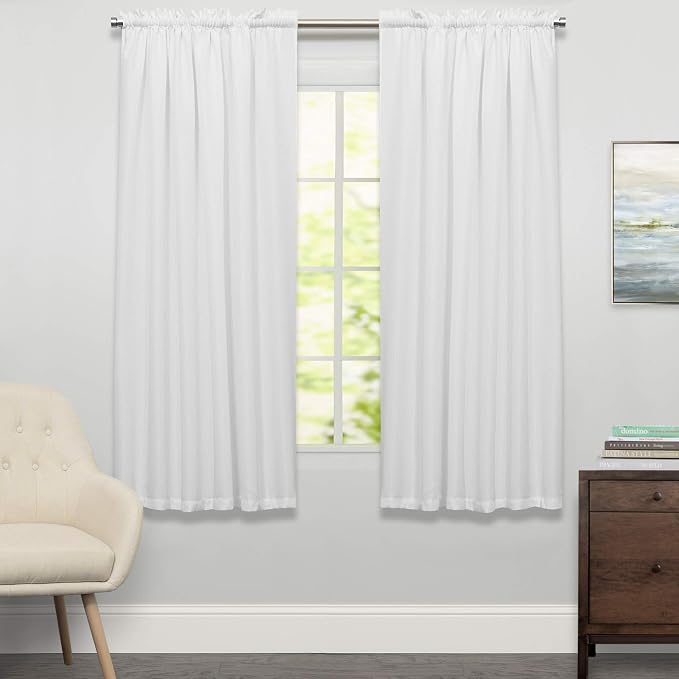 Sweet Home Collection Kitchen Curtains for Windows 40+ Styles & Colors Swag, Valance, Tier Sets & Panels Cafe Curtains for Farmhouse, Rustic, Modern Décor, Ribcord White, 63" Panel