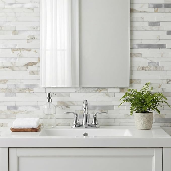 Yipscazo 2026 New Upgrade Peel and Stick Backsplash, Stick on Backsplash Tiles for Kitchen, Bathroom, Fireplace (10 Sheets, Polished White with Gold)