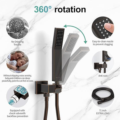 SR SUN RISE ORB Square Rainfall Shower Head and Handle Set, Wall Mounted Shower Fixtures, Metal Shower Faucet Trim Repair Kits (With Shower Valve) 10 Inches