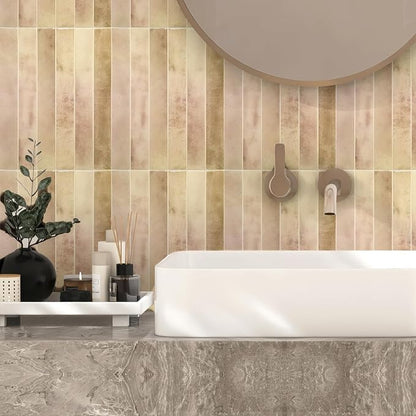 10 Sheet Pink with Beige 9 * 11.4 in backsplash Tiles Peel Stick for Kitchen Bathroom RV Fireplace Decor, Thick Design Glossy wall Tile Stickers Stick on Tiles backsplash
