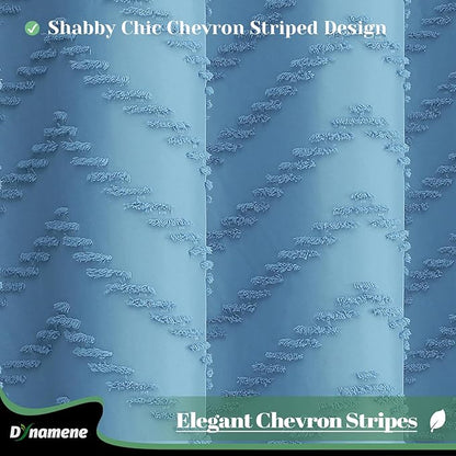 Dynamene 78 Inches Long Shower Curtain, Boho Tufted Chevron Striped Tall Cloth Shower Curtains for Bathroom, Large Hotel Spa Luxury Shower Curtain Set with Hooks, Wrinkle Free, Moonlight Blue, 72x78