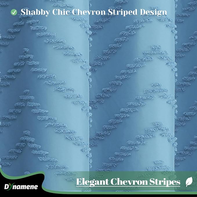 Boho Farmhouse Shower Curtain Tufted Chevron 72x72 Moonlight Blue | Elegant Tassel, Soft Lightweight Textured Fabric, Water Repellent, Washable, Hotel Spa, for Bathroom/Dorm/Apartment 12 Hooks