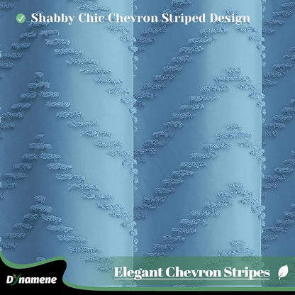 Boho Farmhouse Shower Curtain Tufted Chevron 72x72 Moonlight Blue | Elegant Tassel, Soft Lightweight Textured Fabric, Water Repellent, Washable, Hotel Spa, for Bathroom/Dorm/Apartment 12 Hooks