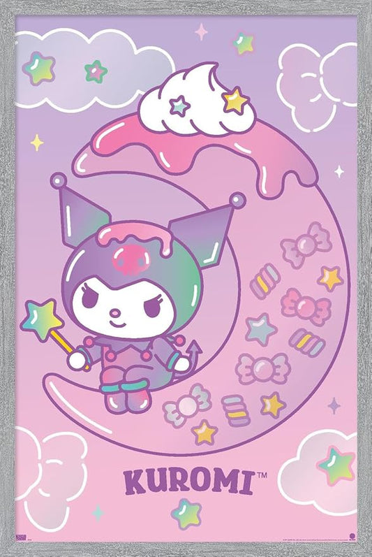 Hello Kitty and Friends: 24 Dreamland - Kuromi Wall Poster, 34L" x 22.4W", Gray Framed Version