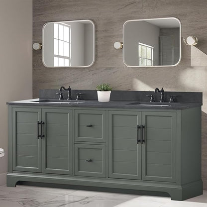Vanity Art 72 Inch Double Sink Bathroom Vanity with Ceramic Sink and Stone Top | Undermount Rectangular Cabinet with Soft Closing Doors, Dovetailed Drawers, No Mirror VA5072-DVG