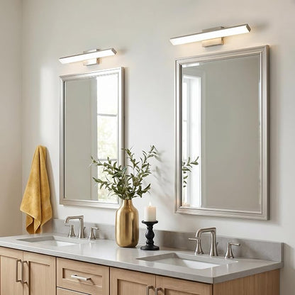 mirrea 24in 5CCT Brushed Nickel LED Vanity Lights for Bathroom Over Mirror | 5 color temperatures,Adjustable light angle,ETL listed,Dimmable,Bathroom lighting fixtures,Eye-friendly,Frosted acrylic shade