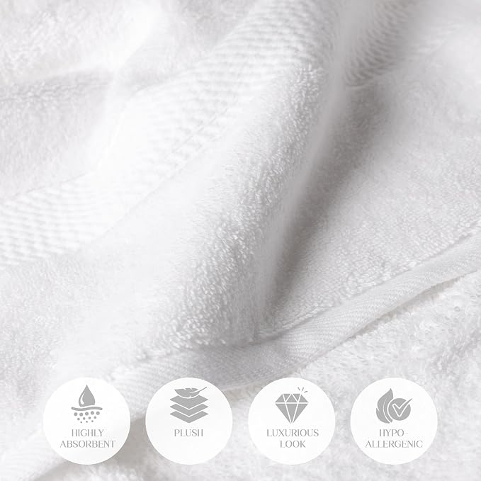 Superior Egyptian Cotton Plush & Absorbent, Bath Towel Set of 4, White | Quick Dry, Soft Luxury Towel Set, Bath Essentials for Bathroom, Guest Bath, Spa, 4 Piece Bath, Madeline Towels