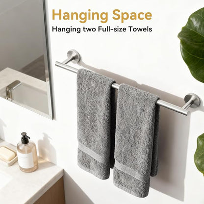 Brushed Nickel Towel Bar, 24 Inch Bathroom Towel Rack | Towel Holder Wall Mounted, Thicken SUS304 Stainless Steel Towel Rod Modern Home Decor (Total Length 26 Inch)