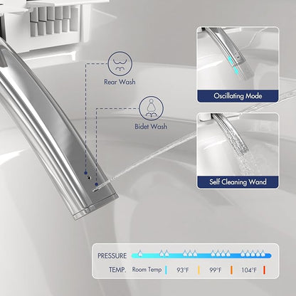 One Piece Smart Bidet Toilet, Foot Sensor Flush, Wash & Dry | Off Seat Auto Flush, Heated Seat, Instant Warm Water, Self Cleaning Wand, Adjustable Wash Settings, Pre Wet, Night Light
