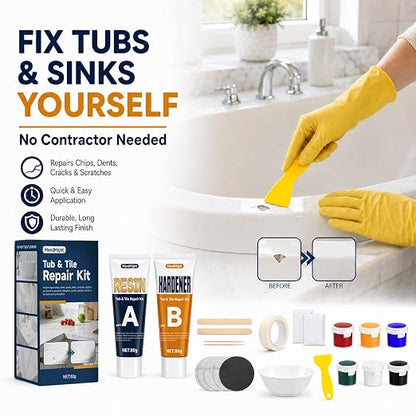 6-Color Tile Repair Kit for Porcelain Sink: DIY Fix - Match 90% Shades | Solve ugly patches – 6-color blend matches 90% shades, invisible. Waterproof, heat-proof.