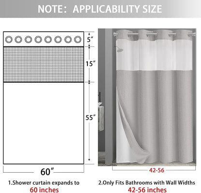 No Hook Shower Curtain and Liner Set,Light Grey Hotel Waffle Shower Curtain with Liner 75" L x 60" W