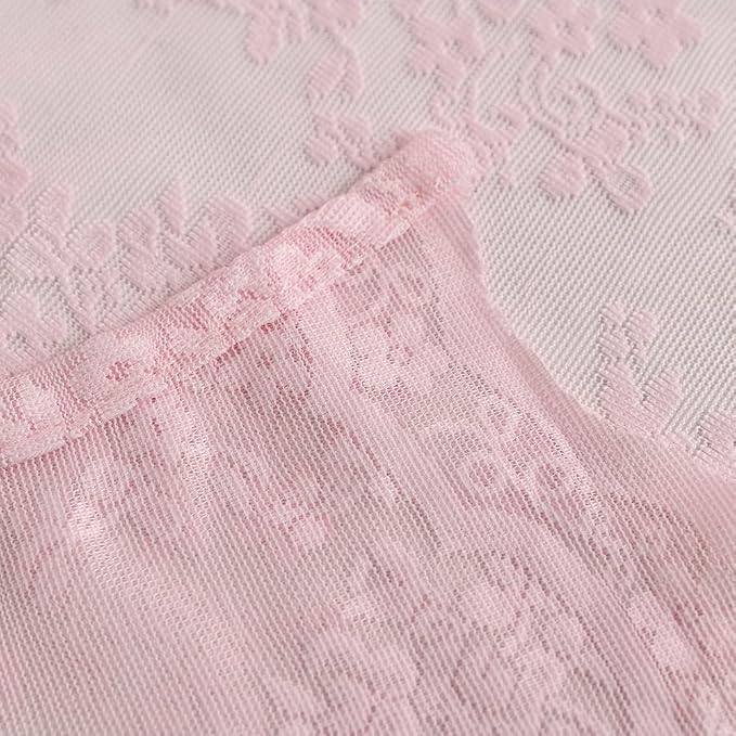 Pink Lace Shower Curtain 72x72, Cute Girly Style with Attached Valance | Vintage Floral Lace and Scalloped Trim, Filter Soft Light, Creating a Delicate Romantic Shabby Chic Bathroom Look
