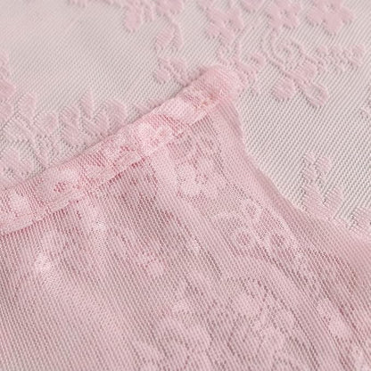 Pink Lace Shower Curtain 72x72, Cute Girly Style with Attached Valance | Vintage Floral Lace and Scalloped Trim, Filter Soft Light, Creating a Delicate Romantic Shabby Chic Bathroom Look