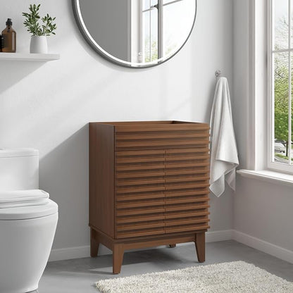 24 Inch Bathroom Vanity Base Cabinet, Walnut Freestanding Bathroom Storage Cabinet Base Only, Modern Wood Grain Vanity Cabinet with Solid Wood Legs and Soft Close Doors, Sink Not Included
