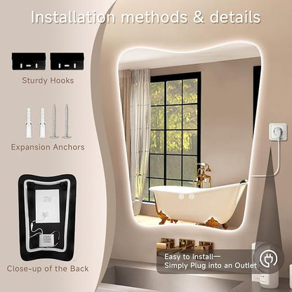 22x30 Inch Backlit Bathroom Mirror, Frameless LED Vanity Mirror with Lights, Dimmable Anti-Fog,Vertical Wall Mount for Bathroom Makeup, 3 Color Changing, Shatterproof, Touch Sensor