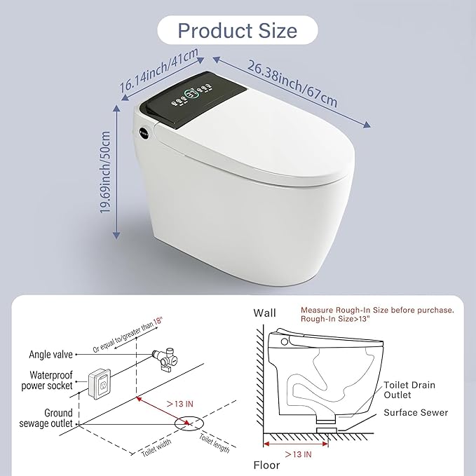 Smart Toilet with Bidet, Bidet Toilet, Modern Smart Toilets, Inteligente Japanese Toilet Seat,Toilet with Bidet Built in, Tankless Electric Toilet With Auto Open/Close Lid, Warm Water, Heated Seat