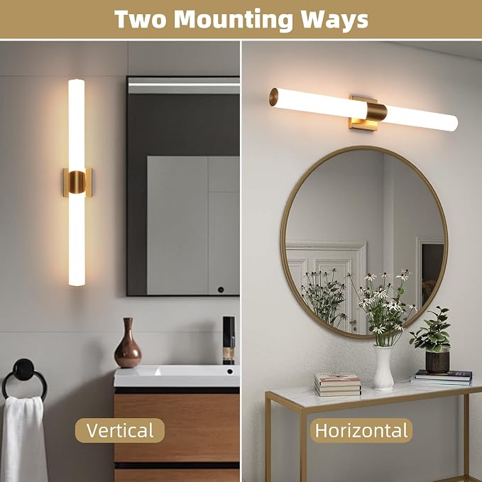 30" Gold Bathroom Vanity Lights, Wall Sconce with Acrylic Shade | Modern Wall Light for Bathroom Bedroom Living Room Hallway