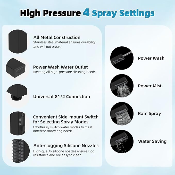 Hibbent 10'' Filtered Shower Head with 4-mode Handheld Spray, Matte Black | High Pressure Showerhead Combo, 12'' Adjustable Extension Arm, Shower Filter, Extension Bar, Easy Reach Holder, 71'' Hose