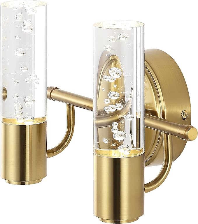 JONATHAN Y 10.75" Brass Gold Modern Integrated LED Vanity Light Wall Sconce for Bathroom, Clear Bubble Acrylic Shade Minimalist Art Deco Light for Hallway, Entryway, 4000K (JYL7223B)