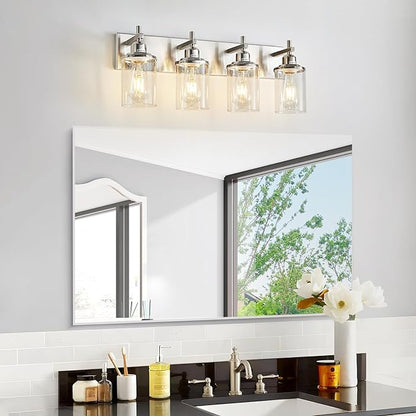 4-Light Brushed Nickel Bathroom Light Fixture Over Mirror Modern Bathroom Vanity Light Vintage Wall Lighting with Clear Glass Shade for Bathroom, Bedroom, Hallway, Cabinet