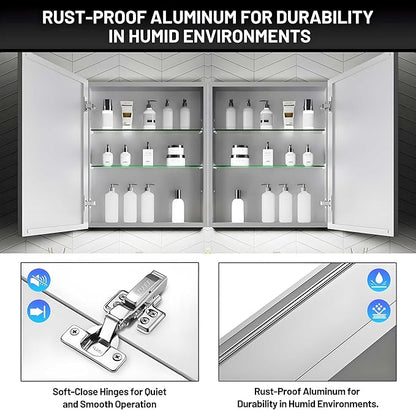 40 x 24 Medicine Cabinet Mirror for Bathroom,Assembly Required,Aluminum Alloy Frame,Surface-Mount Only,Mirrored Side Panel,Adjustable Shelves,Bathroom Medicine Cabinet with Mirror