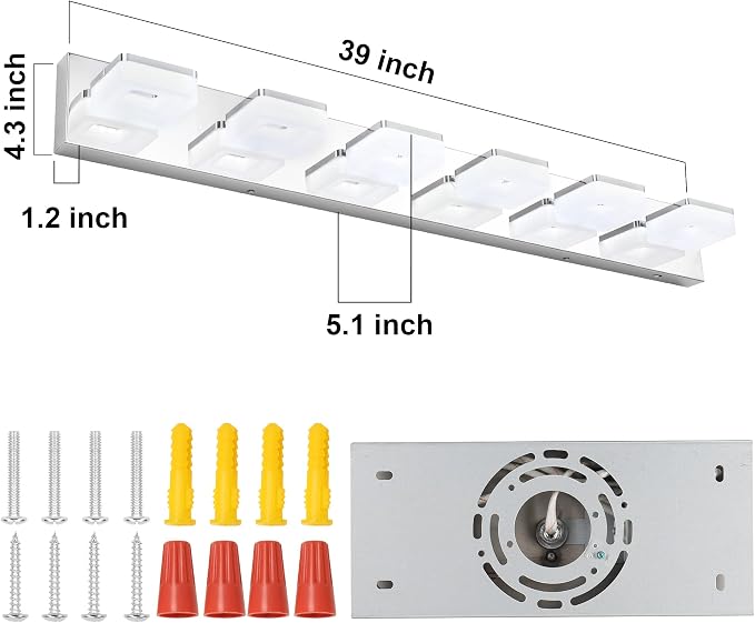 GOODATE 3 Colors Dimmable Bathroom Light Fixtures Over Mirror, LED Chrome Vanity Lights, Acrylic Stainless Steel 6 Light Bathroom Vanity Light, Adjustable 3000K/4000K/6000K, 360° Rotate