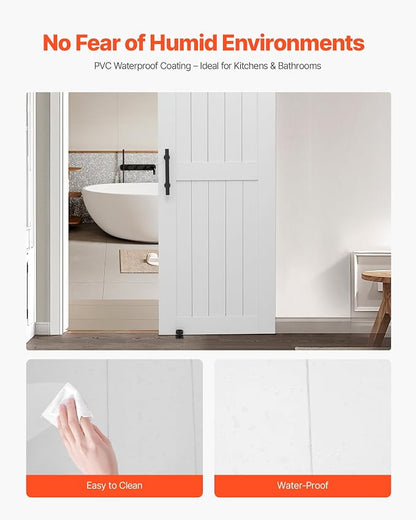 VEVOR Sliding Barn Door, 30 x 84 inch, High-Strength MDF Panel, Barn Door with Hardware Kit, Water-Proof PVC Surface, Easy to Install, H-Frame, Smoothly and Quietly Sliding for Living Room, Bathroom