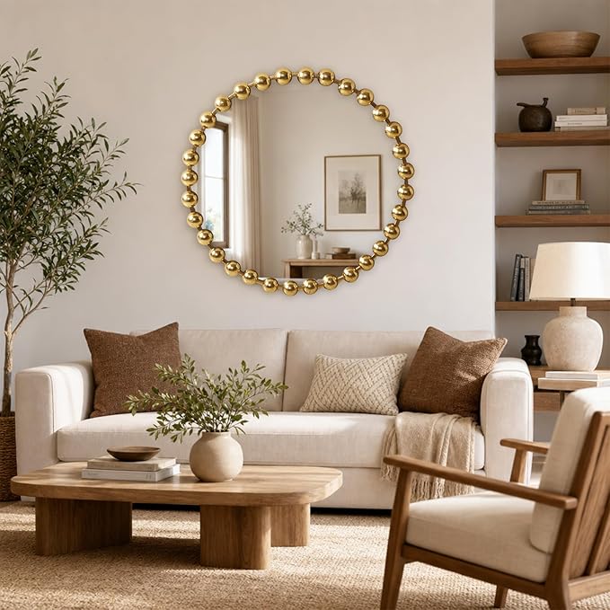 Madison Park 36 inch Gold Round Mirror, Round Mirrors for Wall Decor, Metal Frame Circle Mirrors for Bathroom, Living Room, Circle Wall Metal Art Mirror