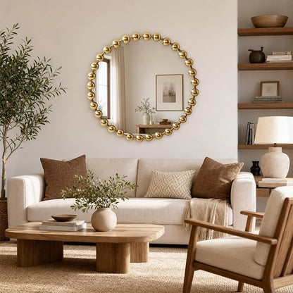 Madison Park 36 inch Gold Round Mirror, Round Mirrors for Wall Decor, Metal Frame Circle Mirrors for Bathroom, Living Room, Circle Wall Metal Art Mirror
