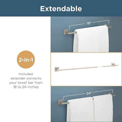 Franklin Brass Nash 4-Piece Bathroom Set Matte Black 18" Towel Bar Rack w/ 6" Extender, Toilet Paper Holder, Hand Towel Holder, Hook | Bathroom Accessory Set Towel Holder Hardware NASH64-MB