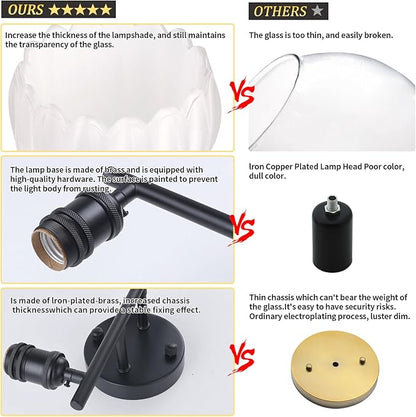 Bathroom Light Fixtures, 2-Light Black Vanity wall Light Over Mirror with White Tulip Glass Shade for Bedroom Living Room (Bulb Not Included)