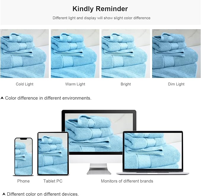 COZYART Bath Towel Set 6 PCS, Sky Blue 100% Turkish Cotton 650GSM Soft | Absorbent Quick Dry, OEKO‑Tex 100 Cert. Zero Twist Ring Spun Cotton, Plush Fluffy, Breathable Hotel Quality Bathroom Towels