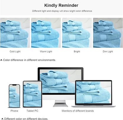 COZYART Bath Towel Set 6 PCS, Sky Blue 100% Turkish Cotton 650GSM Soft | Absorbent Quick Dry, OEKO‑Tex 100 Cert. Zero Twist Ring Spun Cotton, Plush Fluffy, Breathable Hotel Quality Bathroom Towels