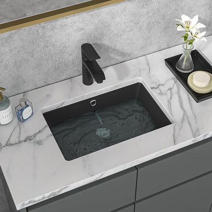 Sarlai Undermount Bathroom Sink - 18 x 12 inch Black Vessel Sink Undermount Sink Rectangular Modern Ceramic Rectangle Vanity Art Basin with Overflow, Interior Dimension 16-1/4 x 10-3/5 Inch