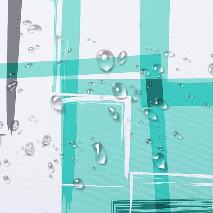 Teal Geometric Shower Curtain with Hooks Mid Century Modern Neutral Geometric Fabric Shower Curtain Modern Design Teal and Grey Pattern Abstract Bathroom Curtains Shower Set, 72Lx72W inches