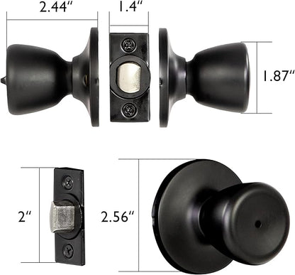 Design House Terrace Privacy Door Knob, 6-Way Universal Bed and Bath Lock, Matte Black, Adjustable Backset, ANSI Grade 3, 728675-MB